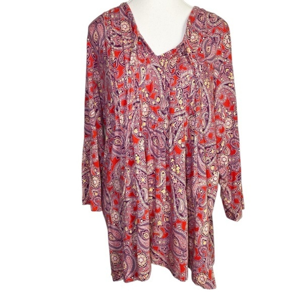 Lands' End Red Paisley Tunic Top
